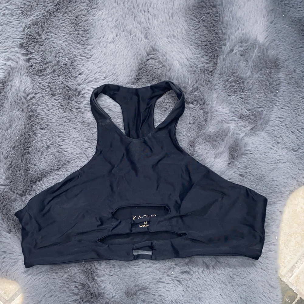 Black halter bathing suit top